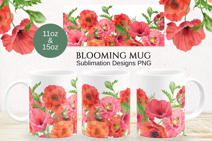 Poppies Mug Sublimation Designs PNG