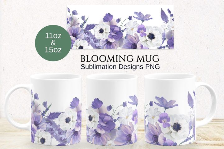 Violet Floral Mug Sublimation Designs